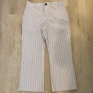 Cabi Cream and Gary Pinstripe Wide Leg Cropped Pants, Size 4